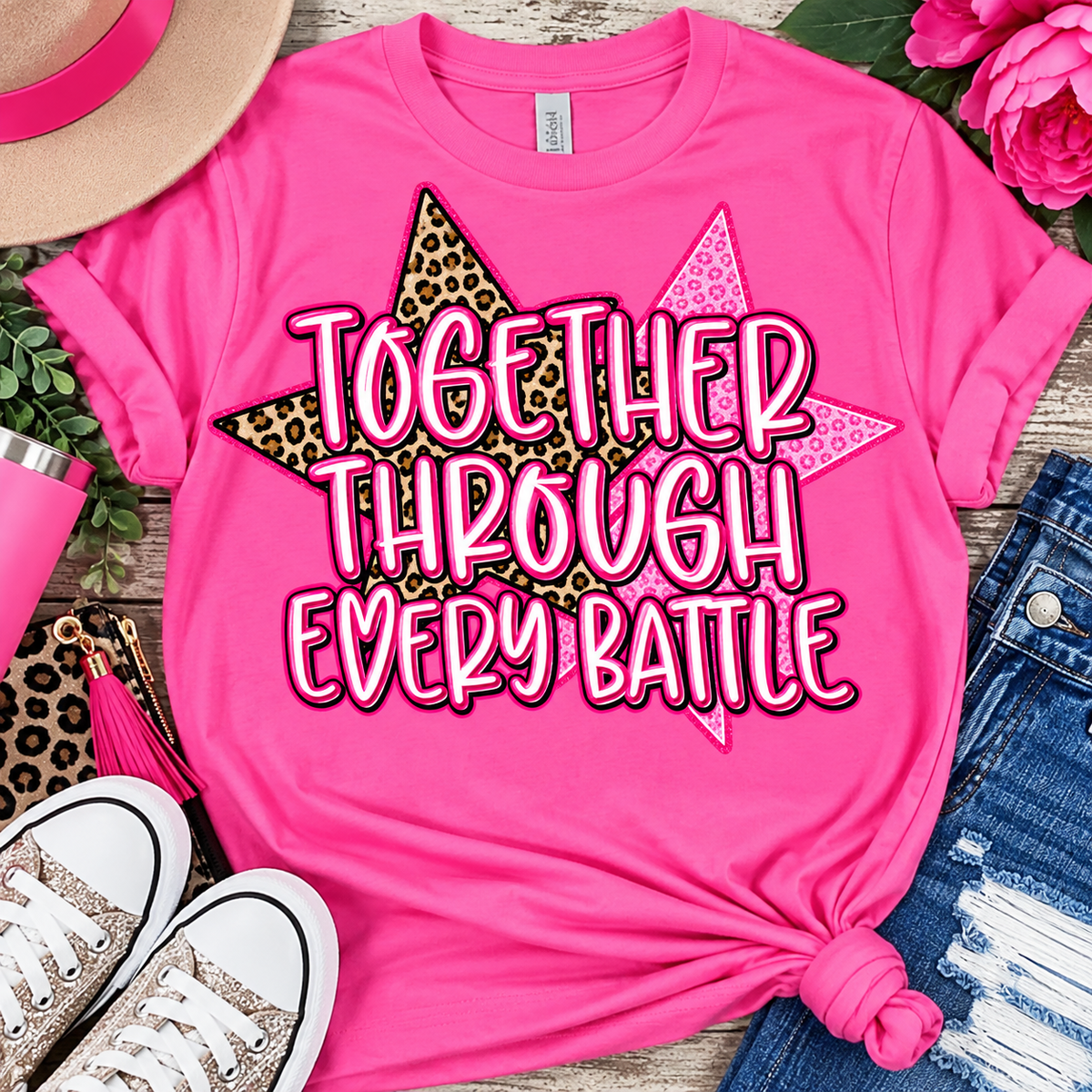 Together Through Every Battle Tee – Hot Pink