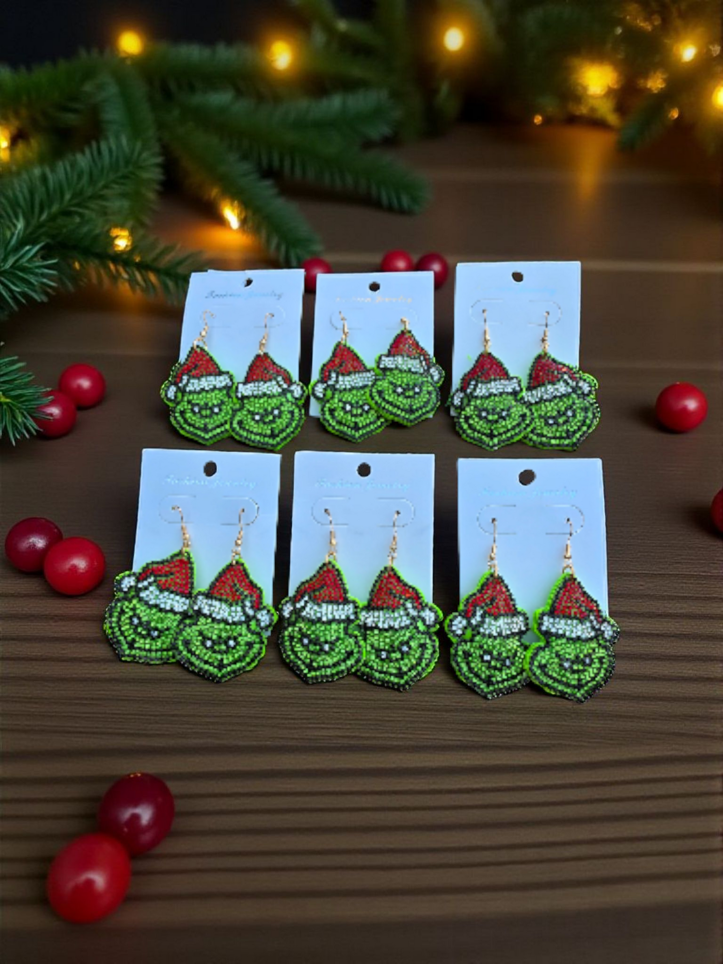 Handmade Beaded Christmas Grinch Earrings πβ¨
