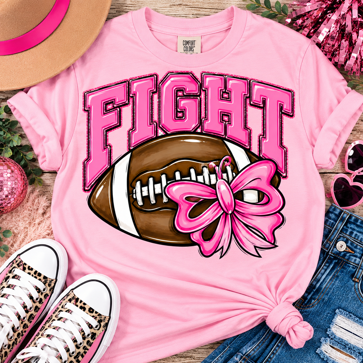 Fight Pink Bow Football Tee – Light Pink