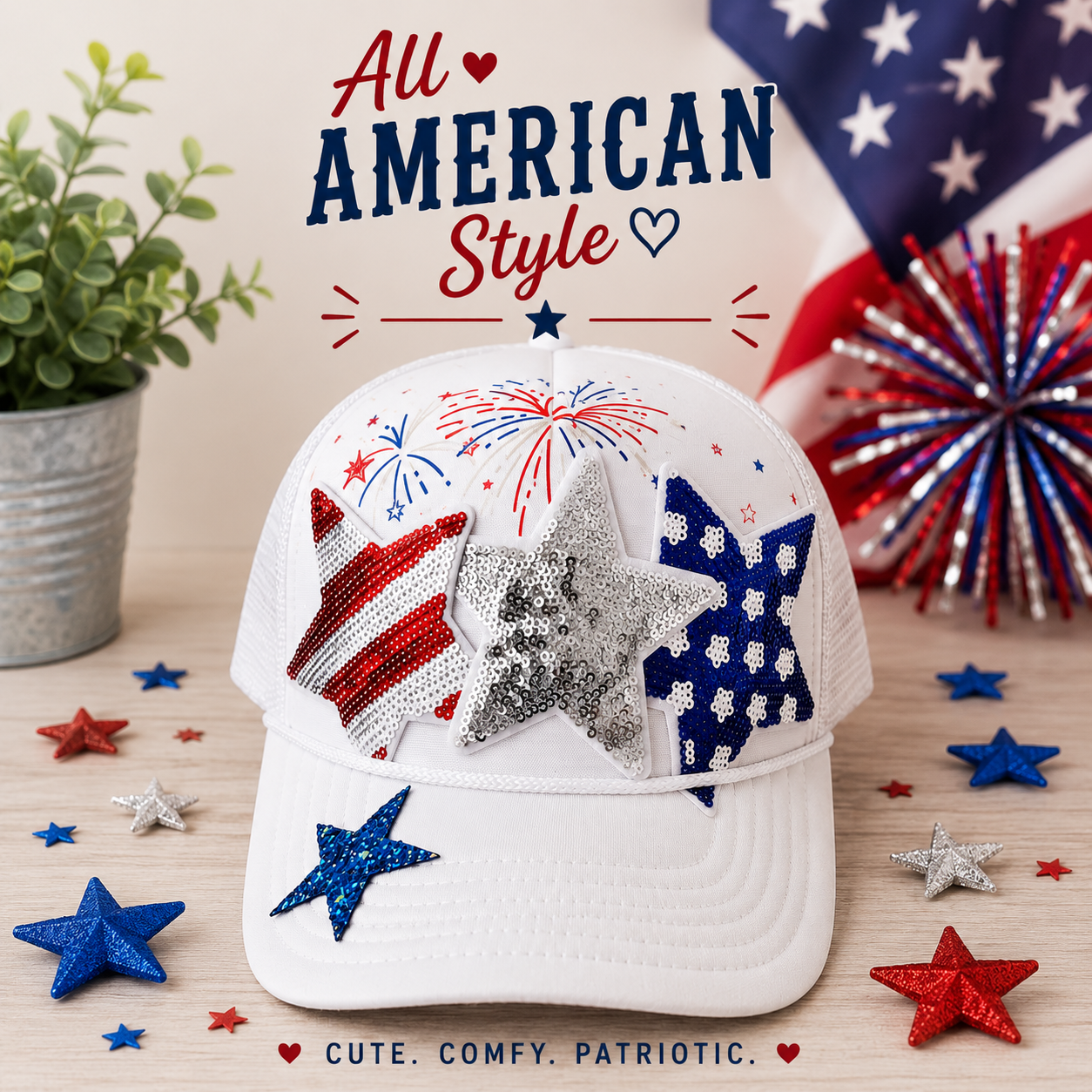 USA Patriotic Sequin Trucker Hat