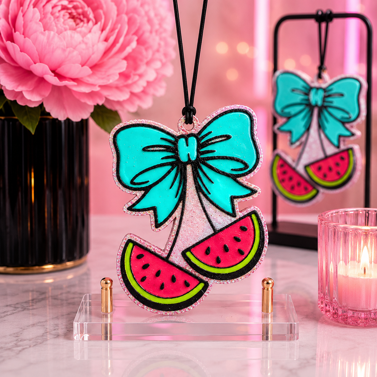 Watermelon Bow Car Freshie β Pink Sugar Scent