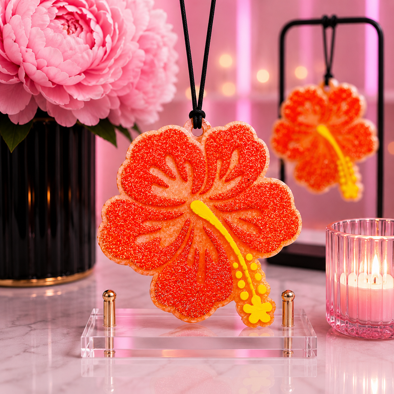 Orange Hibiscus Flower Car Freshie β Available in Bumb & Grind or Love Spell