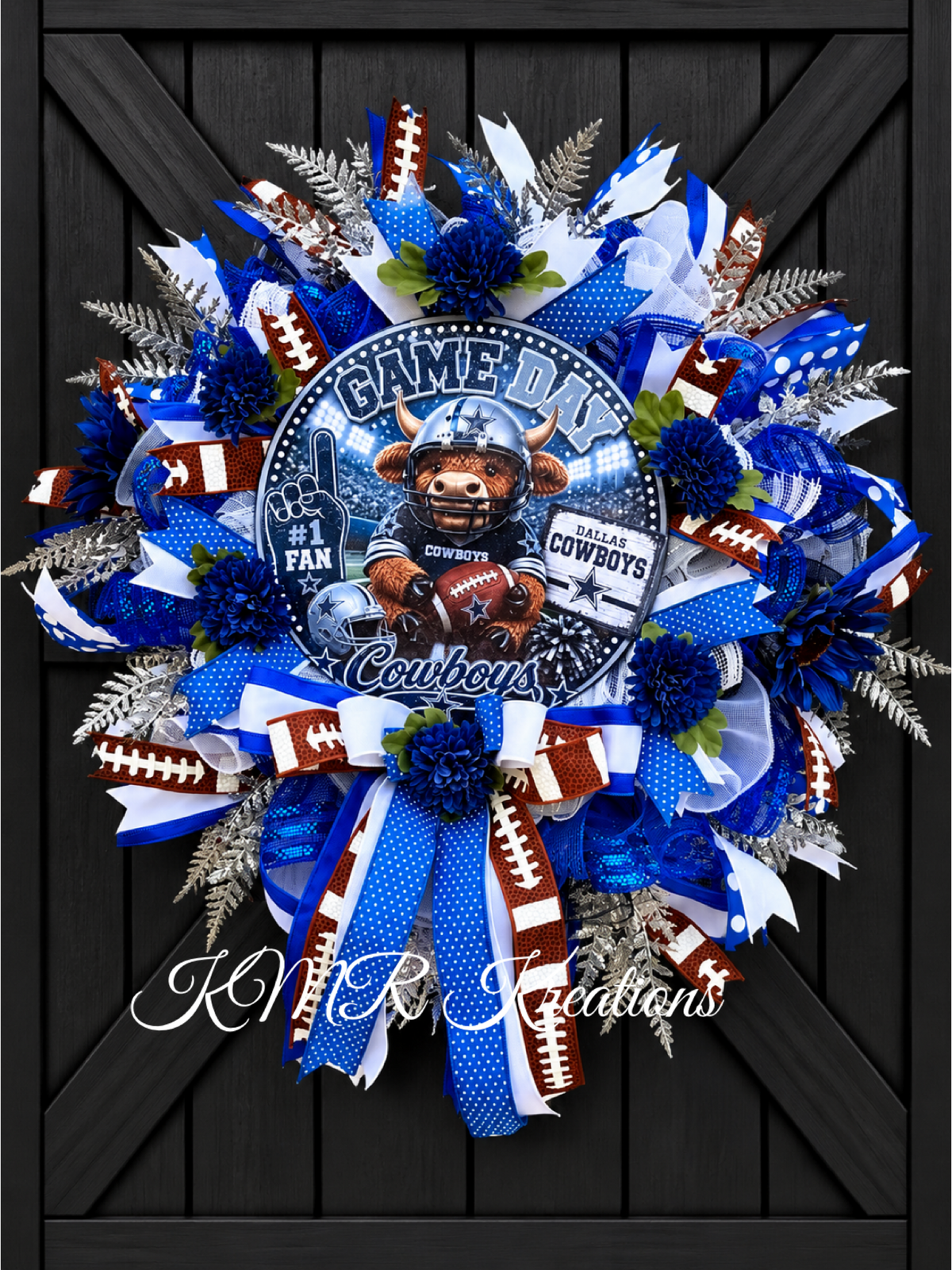 Dallas Cowboys Game Day Wreath | Blue & White Football Door Wreath