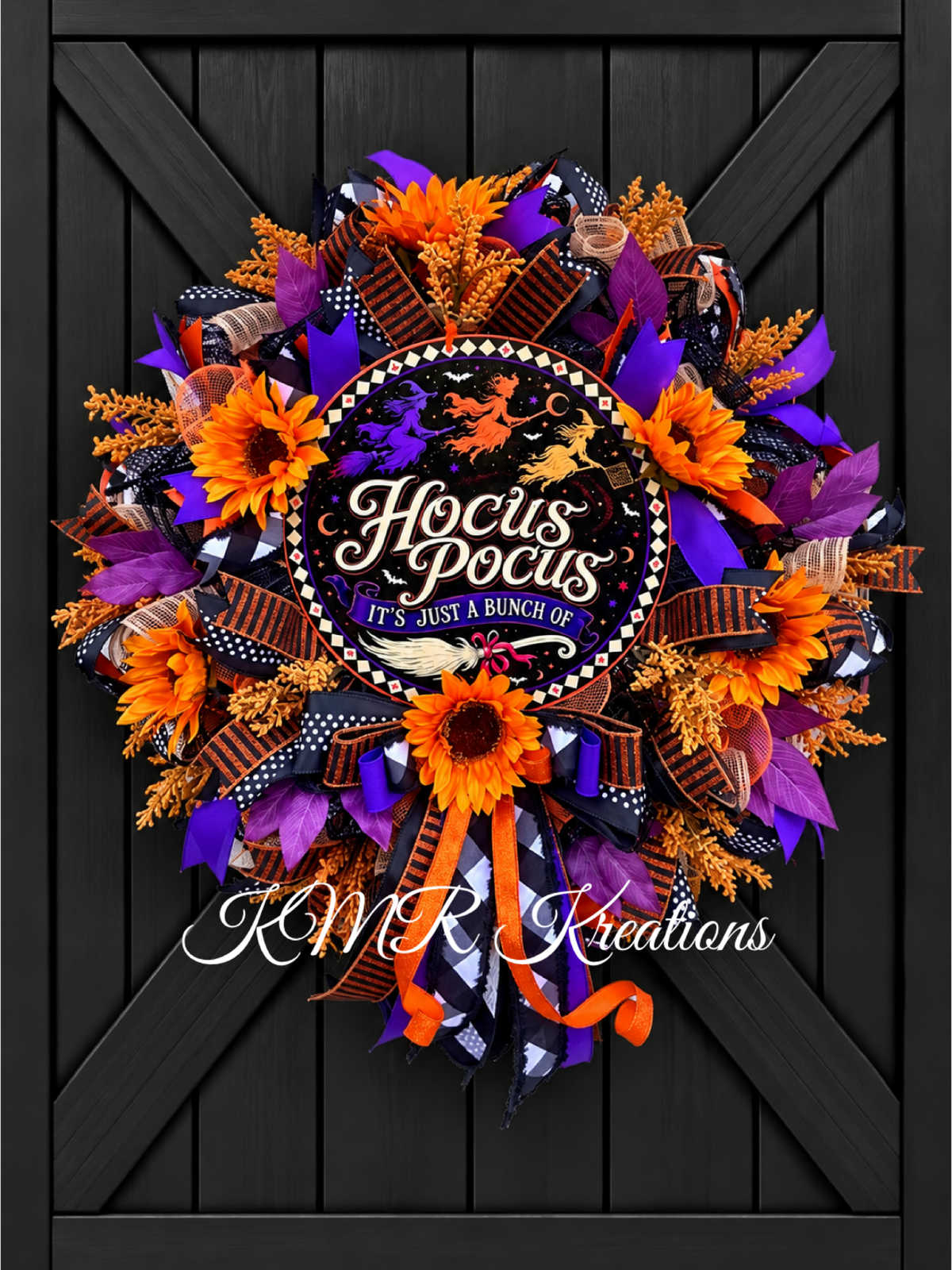 Hocus Pocus Halloween Wreath | Orange & Purple Witchy Front Door Wreath