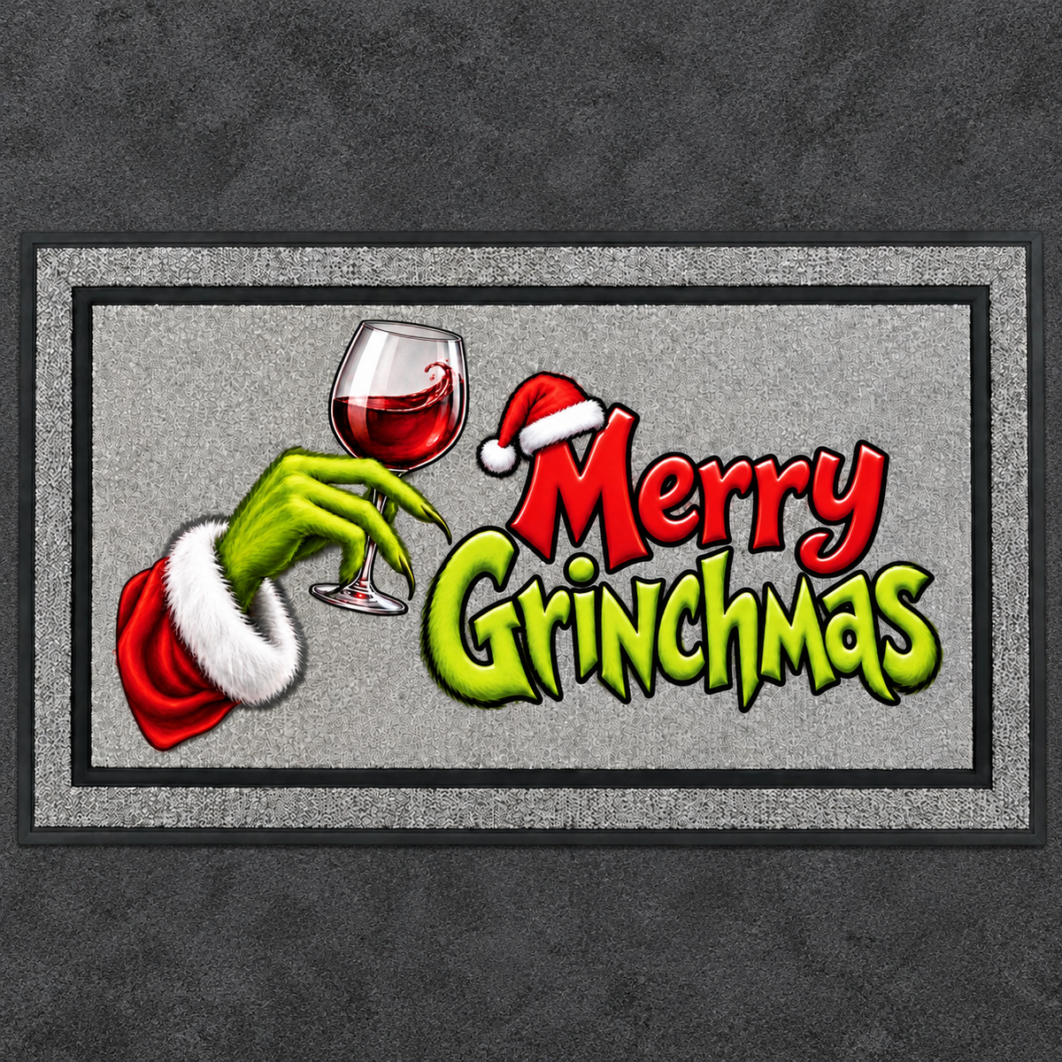 Merry Green Monster Wine Christmas Doormat