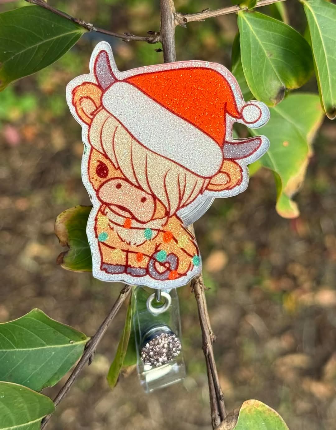 Christmas Highland Cow Badge Reel, ID Badge Reel, Christmas Badge Reel, Badge Buddy