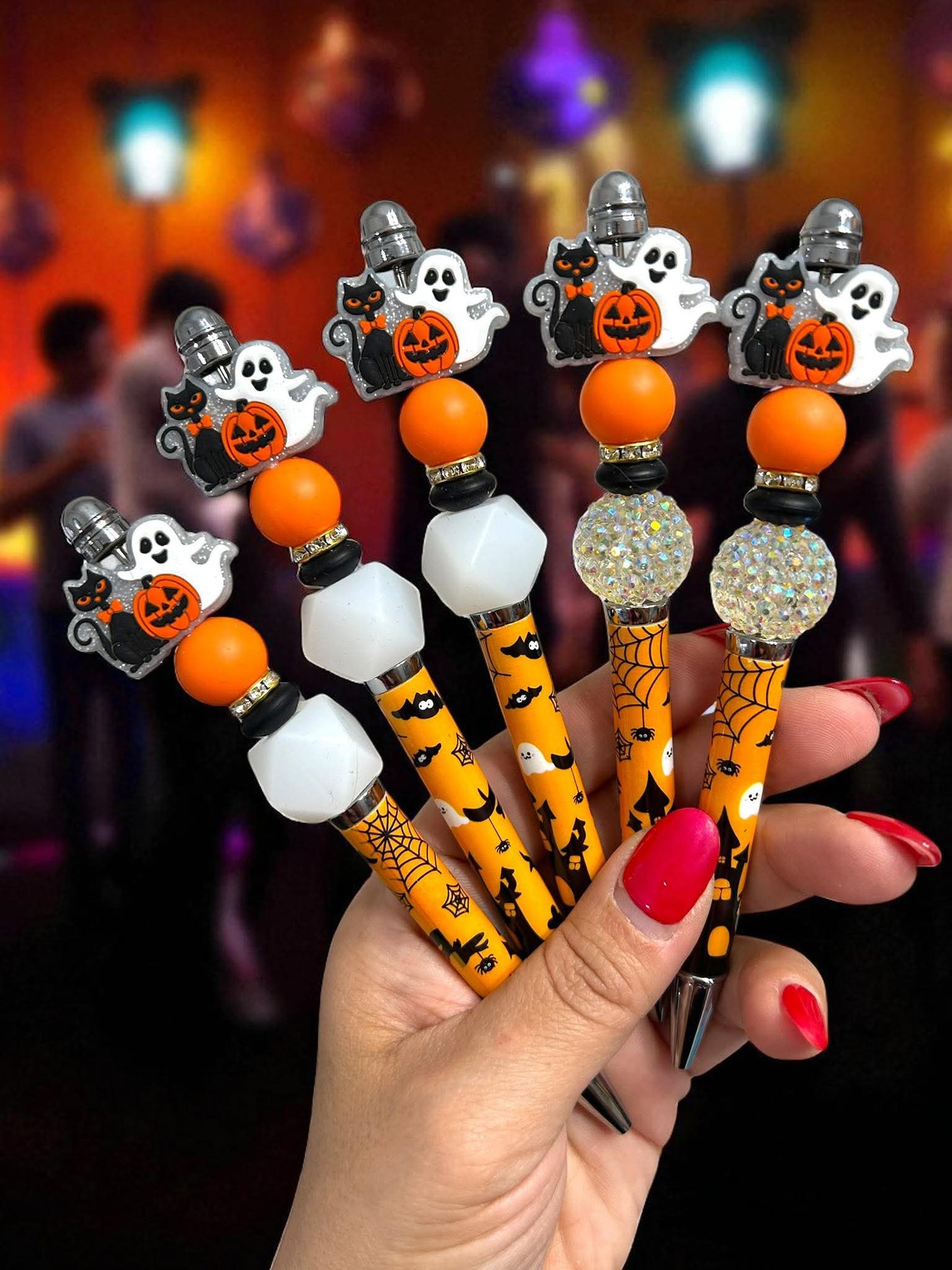 Halloween pens, Ghost and cat pens, Spooky stationery, Halloween party favors, Cute Halloween gifts