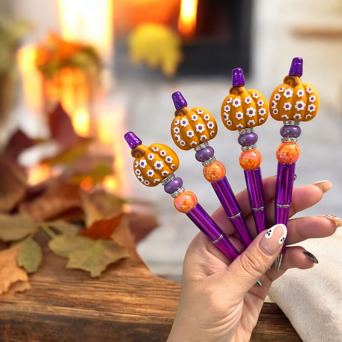 Fall Vibes, Pumpkin Season Beaded Pen, Cute Stationery