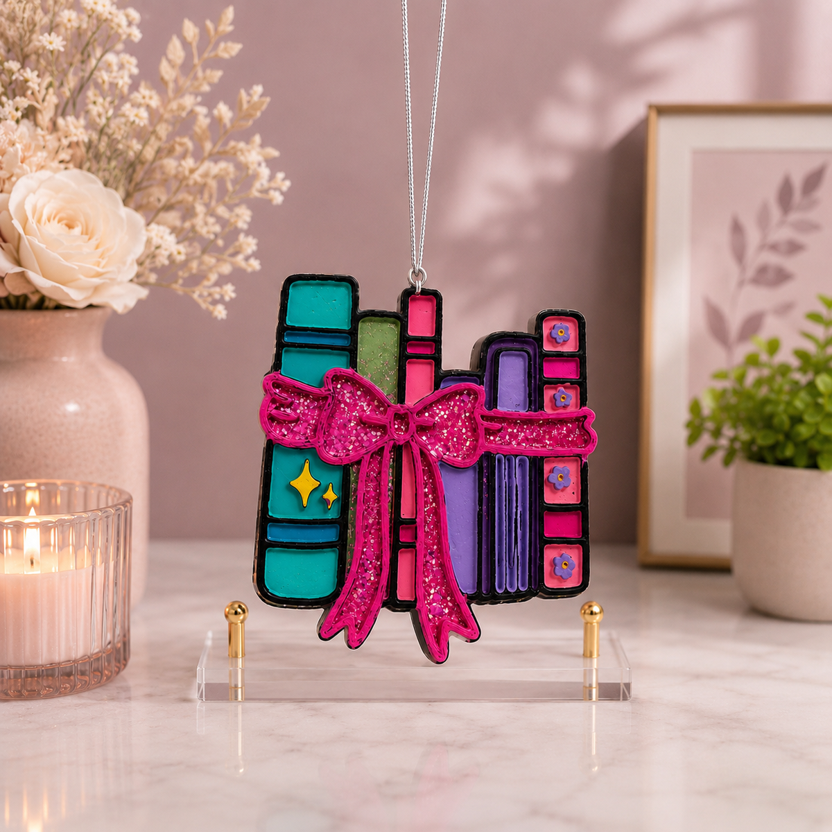 Stacked Books with Glitter Bow Freshie – Oceans Scent