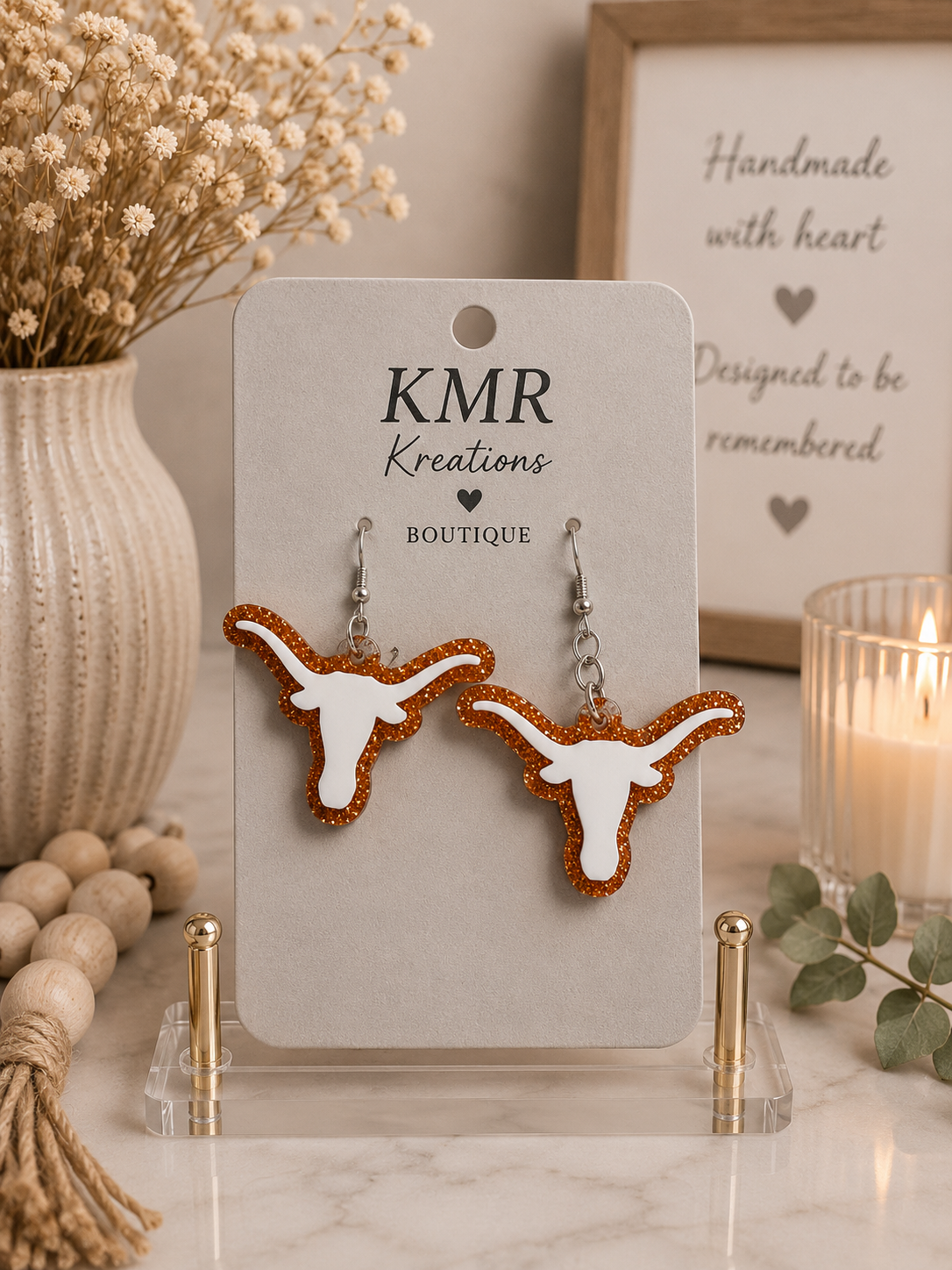 Texas Longhorn Glitter Earrings β Western Spirit Statement Earrings