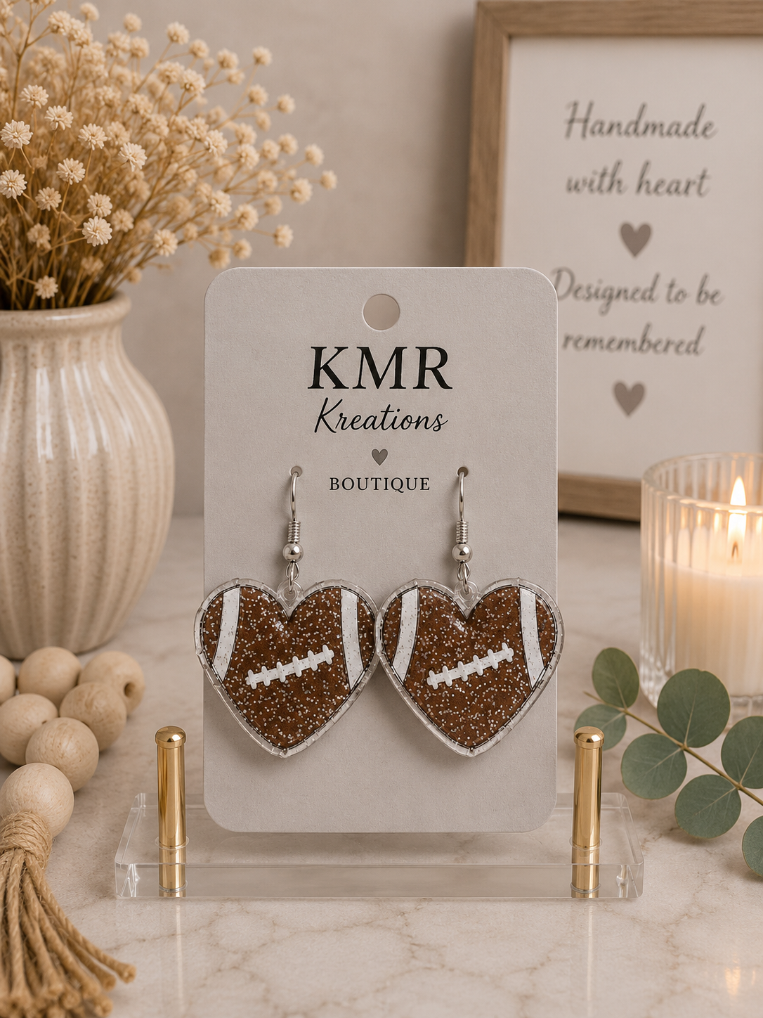 Heart Football Glitter Earrings