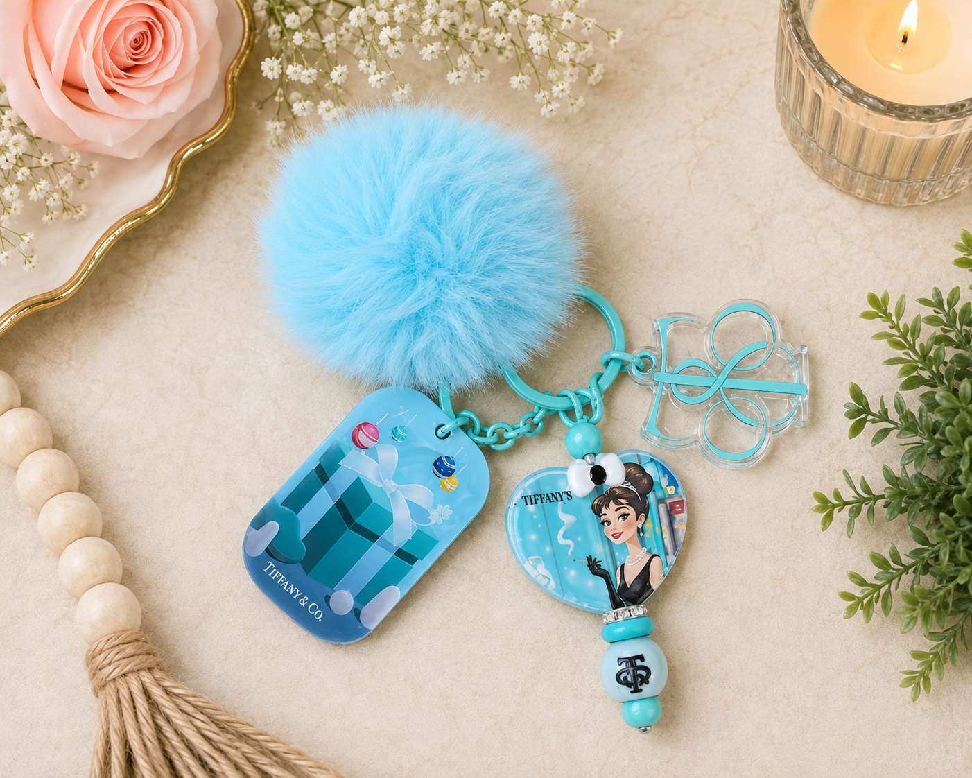 Tiffany-Inspired Blue Gift Box Pom Pom Keychain