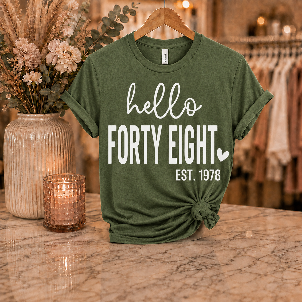 Hello Forty Eight Birthday Tee – Moss Green
