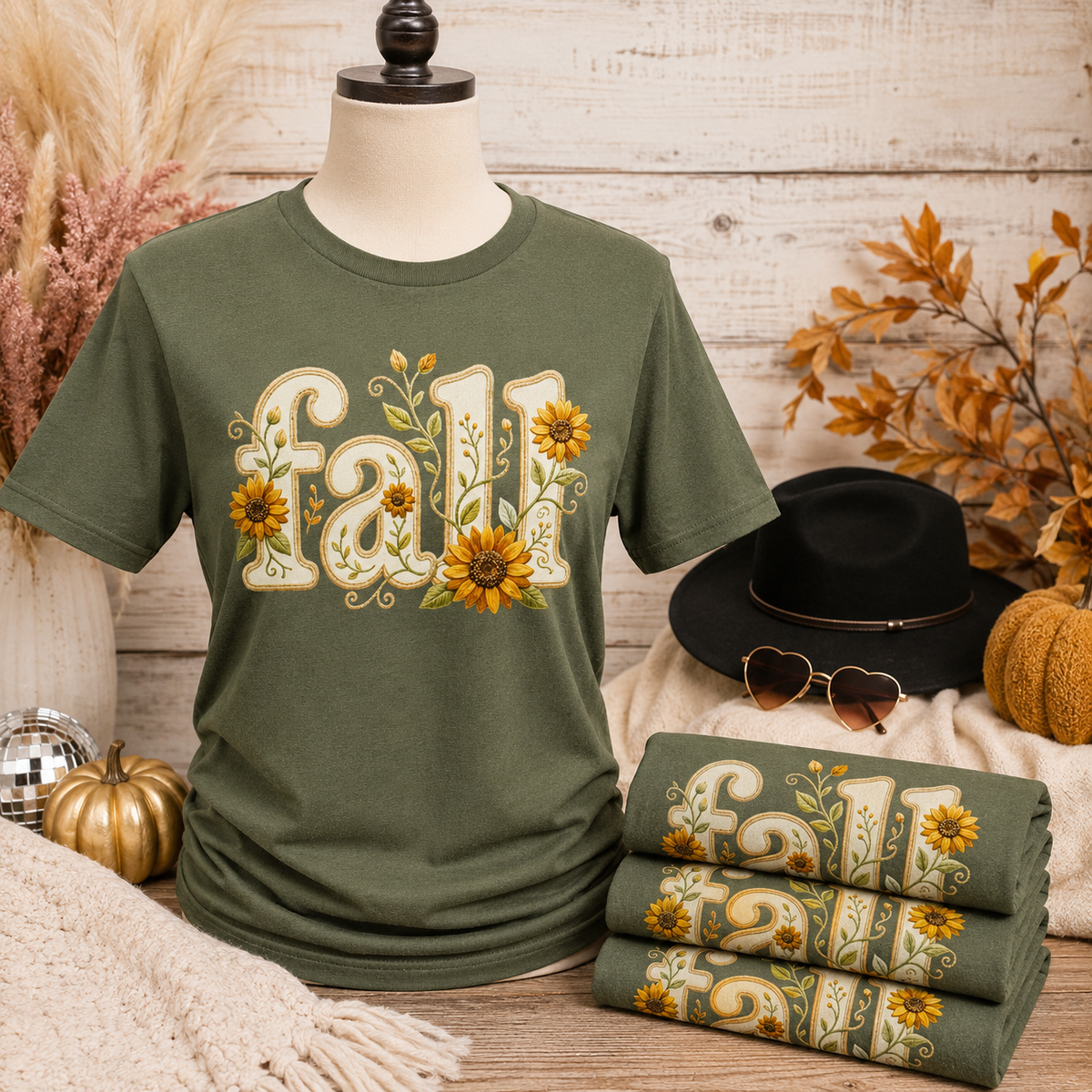 Sunflower Fall Graphic Tee – Moss Green