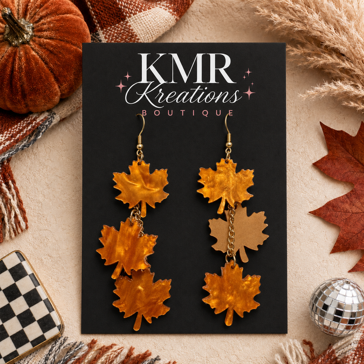 Cascading Autumn Maple Leaf Dangle Earrings