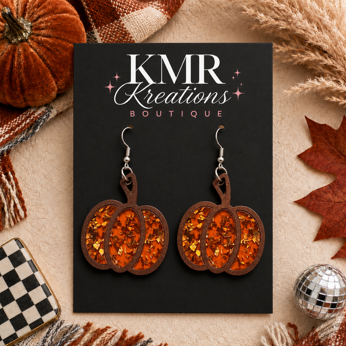 Glitter Pumpkin Fall Dangle Earrings