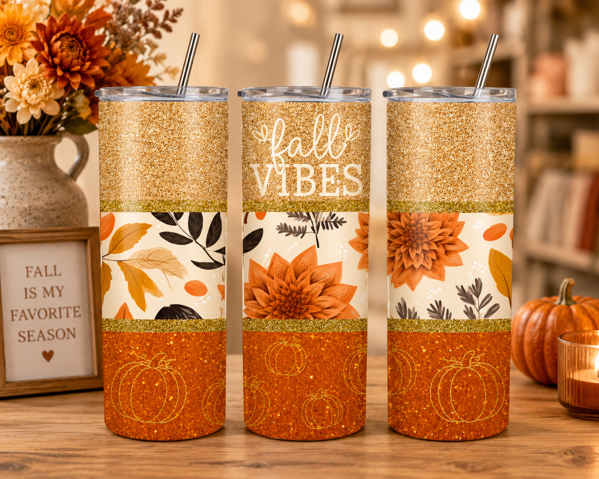 Fall Vibes Glitter Tumbler – 20 oz