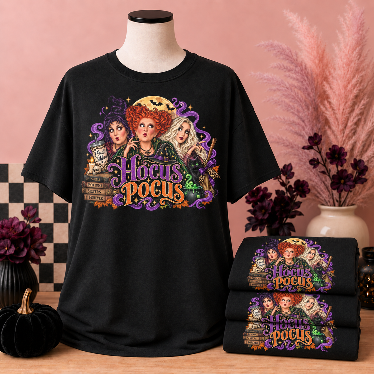 Hocus Pocus Sisters Forever Halloween Graphic Tee – Black