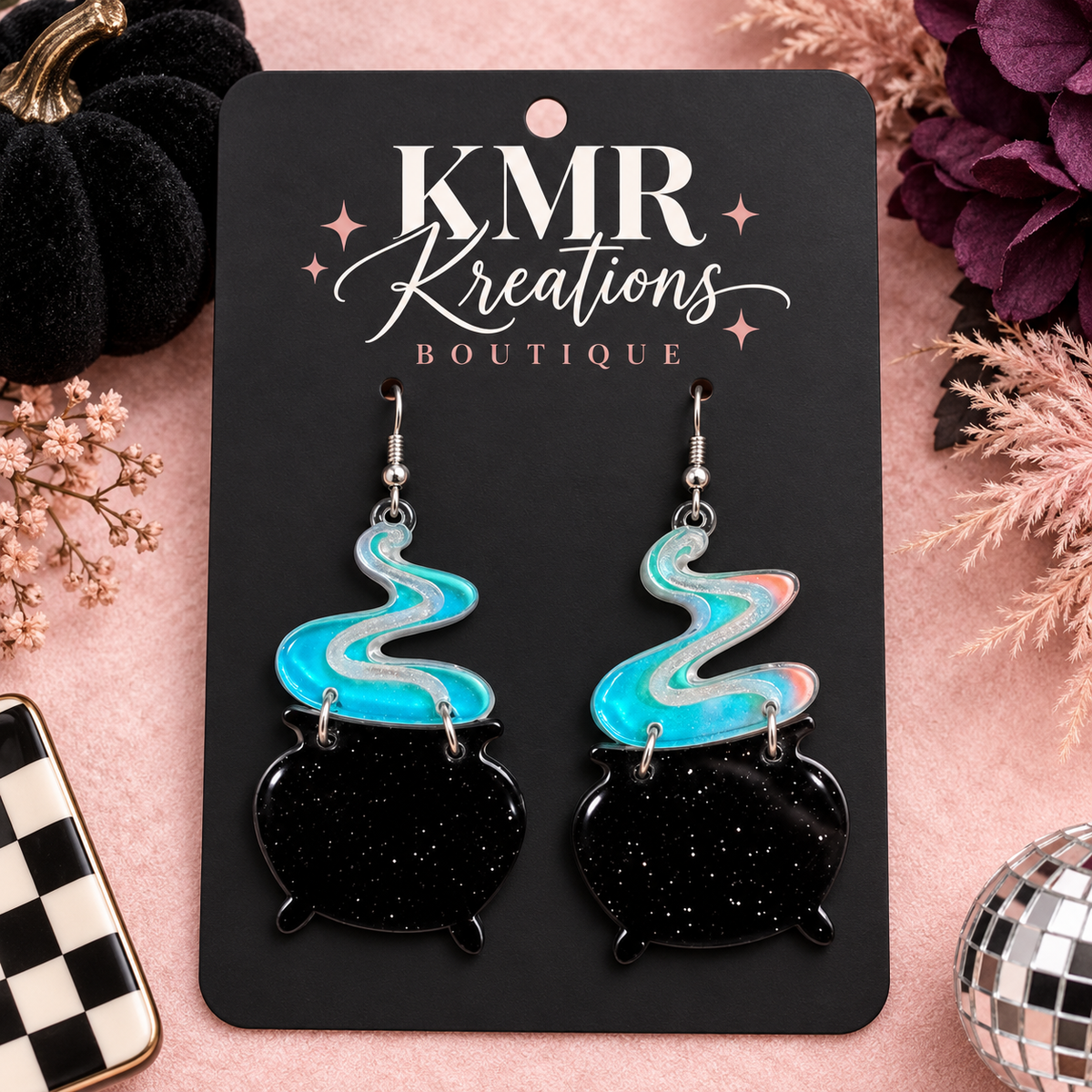 Bubbling Cauldron Halloween Dangle Earrings