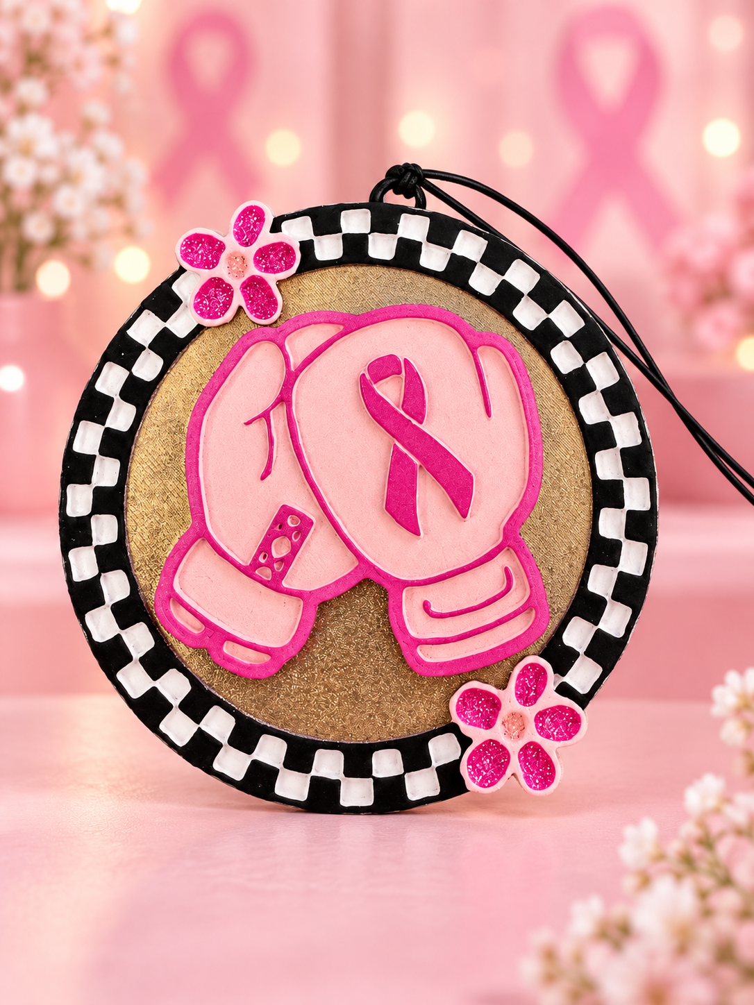Pink Ribbon Boxing Gloves Car Freshie