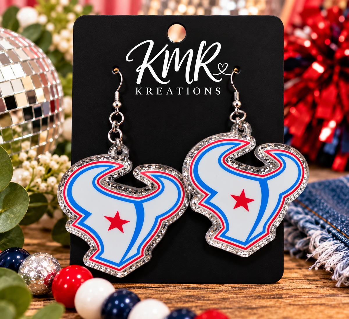 H-Town Football Inspired Glitter Logo Earrings