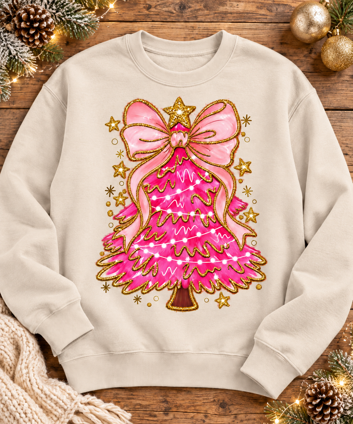 Pink Bow Christmas Tree Crewneck Sweatshirt