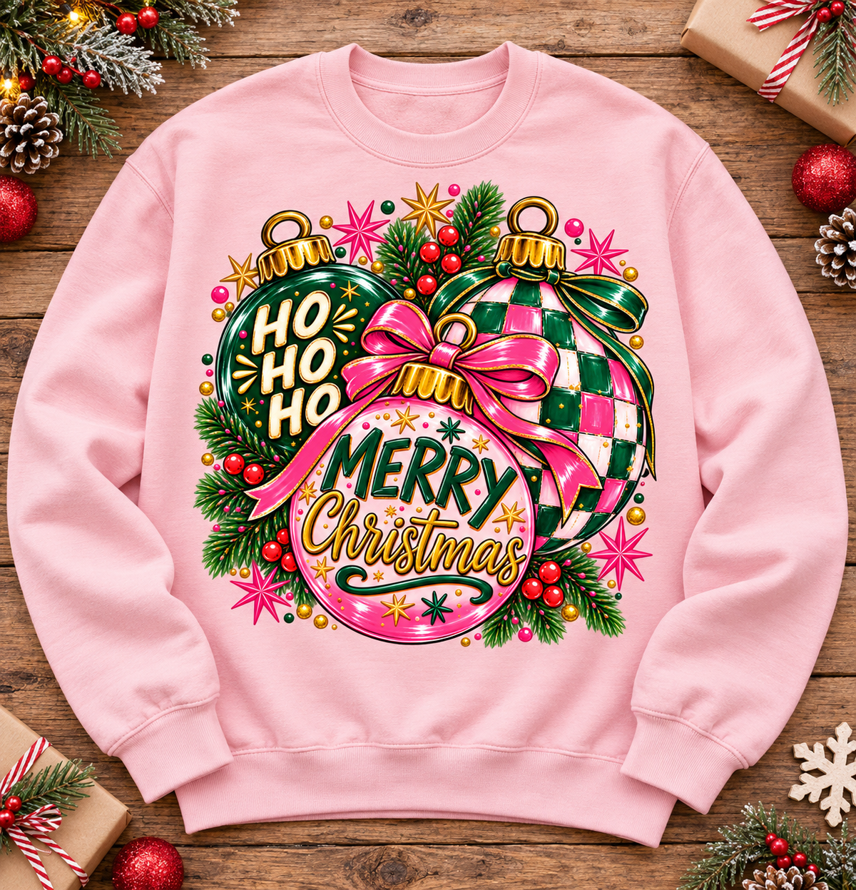 Pink Christmas Ornament Crewneck Sweatshirt