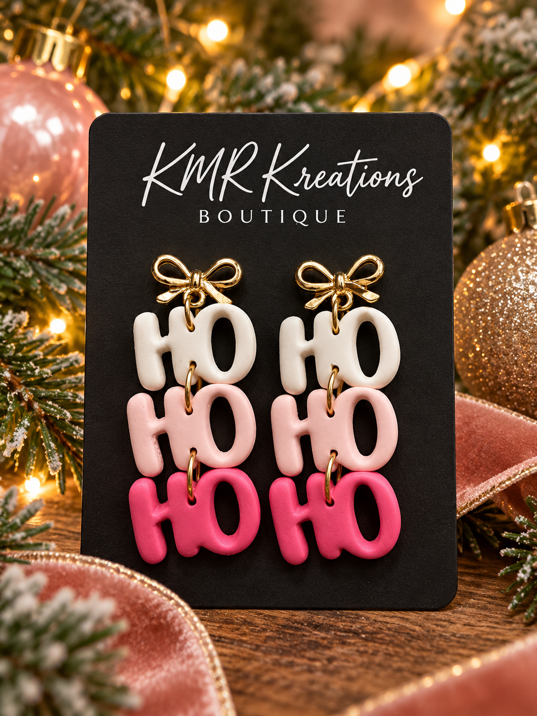 Pink “HO HO HO” Christmas Earrings