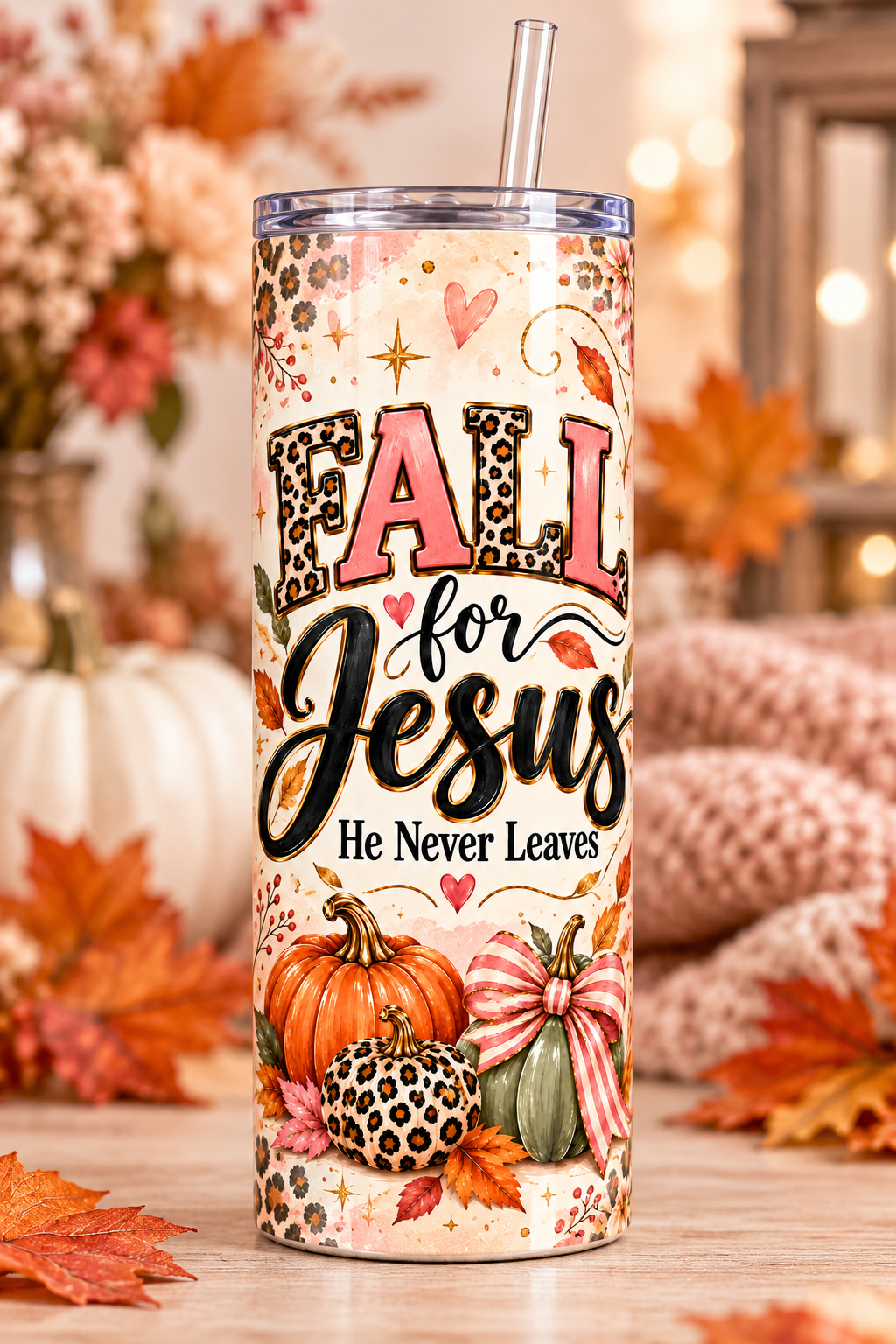 Fall for Jesus 20 oz Skinny Tumbler with Lid and Straw