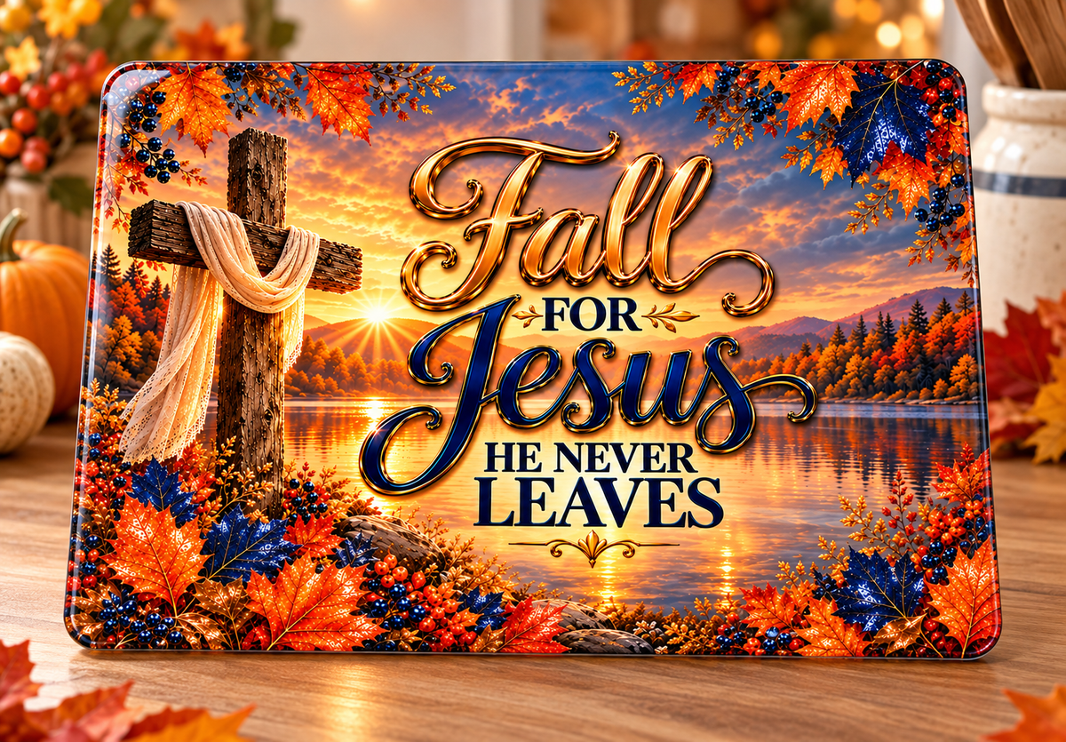 Fall for Jesus Glass Sublimated Cutting Board