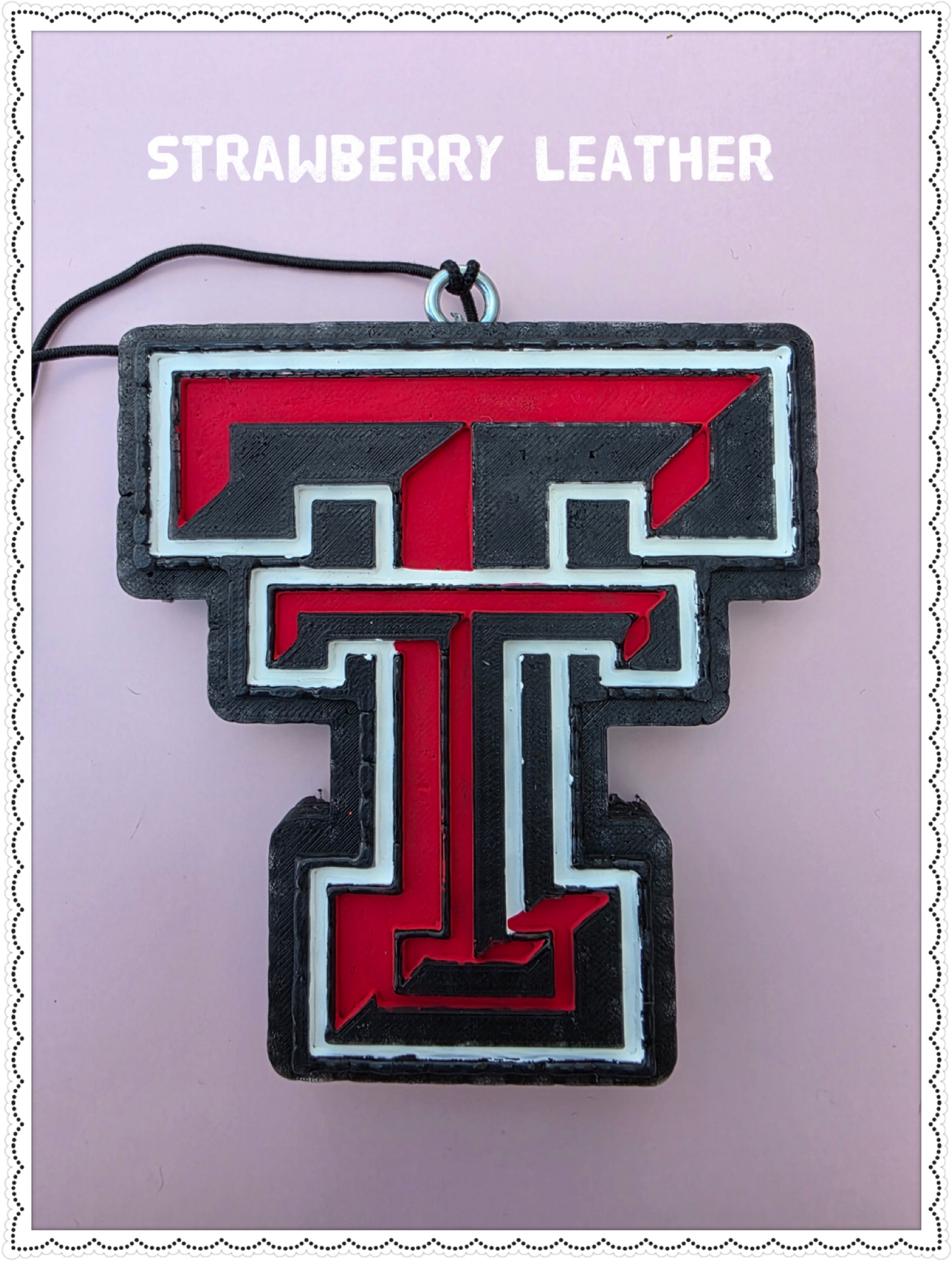 Texas Tech Freshie, TTU Freshie, Red Raiders Freshie, Texas Tech University, Collegiate Freshie, Strawberry Leather Freshie, Car Freshie, Car Air Freshener, Handmade Freshie, Black & Red Freshie, Texas Tech Gift