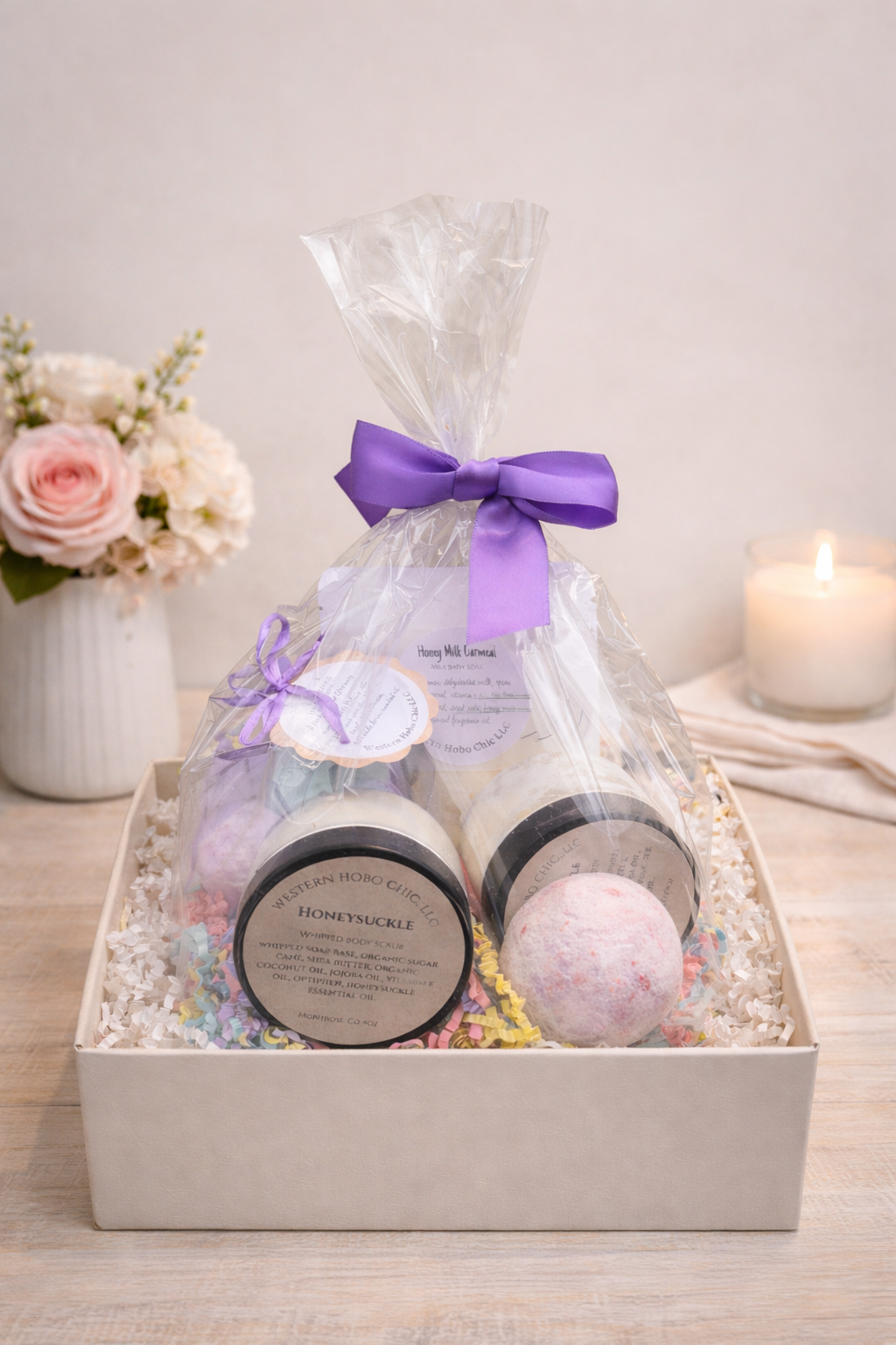 Honey Milk Oatmeal Spa Gift Set | Self-Care Bundle | Bath & Body Gift Bag