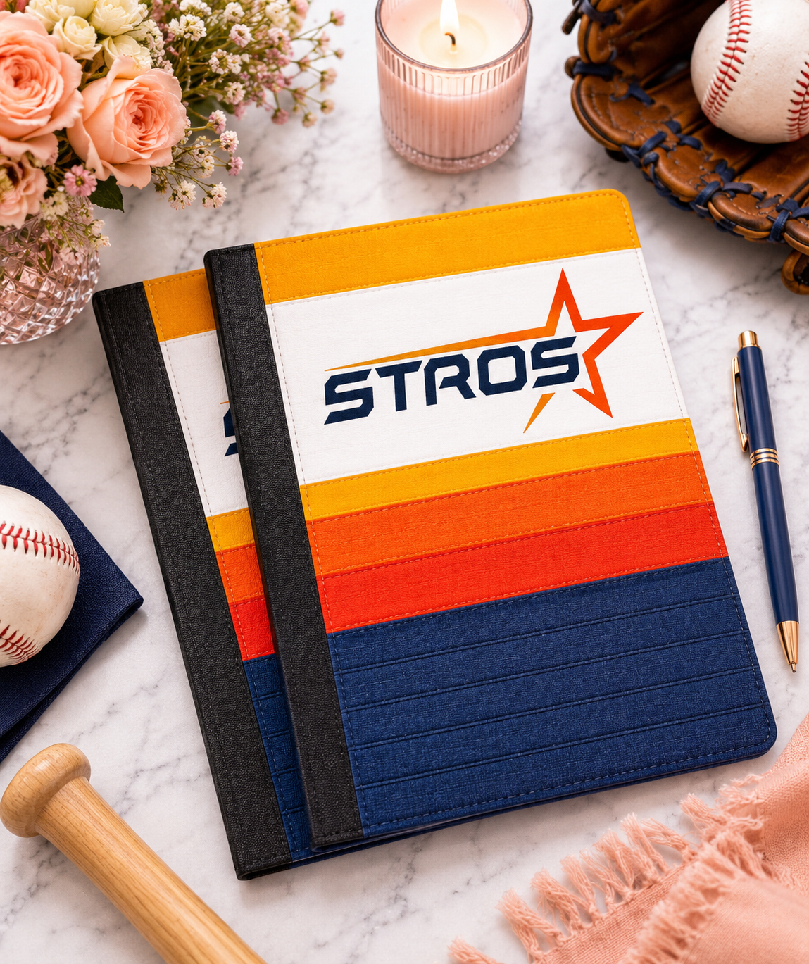 Astros Inspired Portfolio | Houston Baseball Faux Leather Padfolio | Team-Inspired Portfolio Folder | Teacher, Work & Meeting Organizer