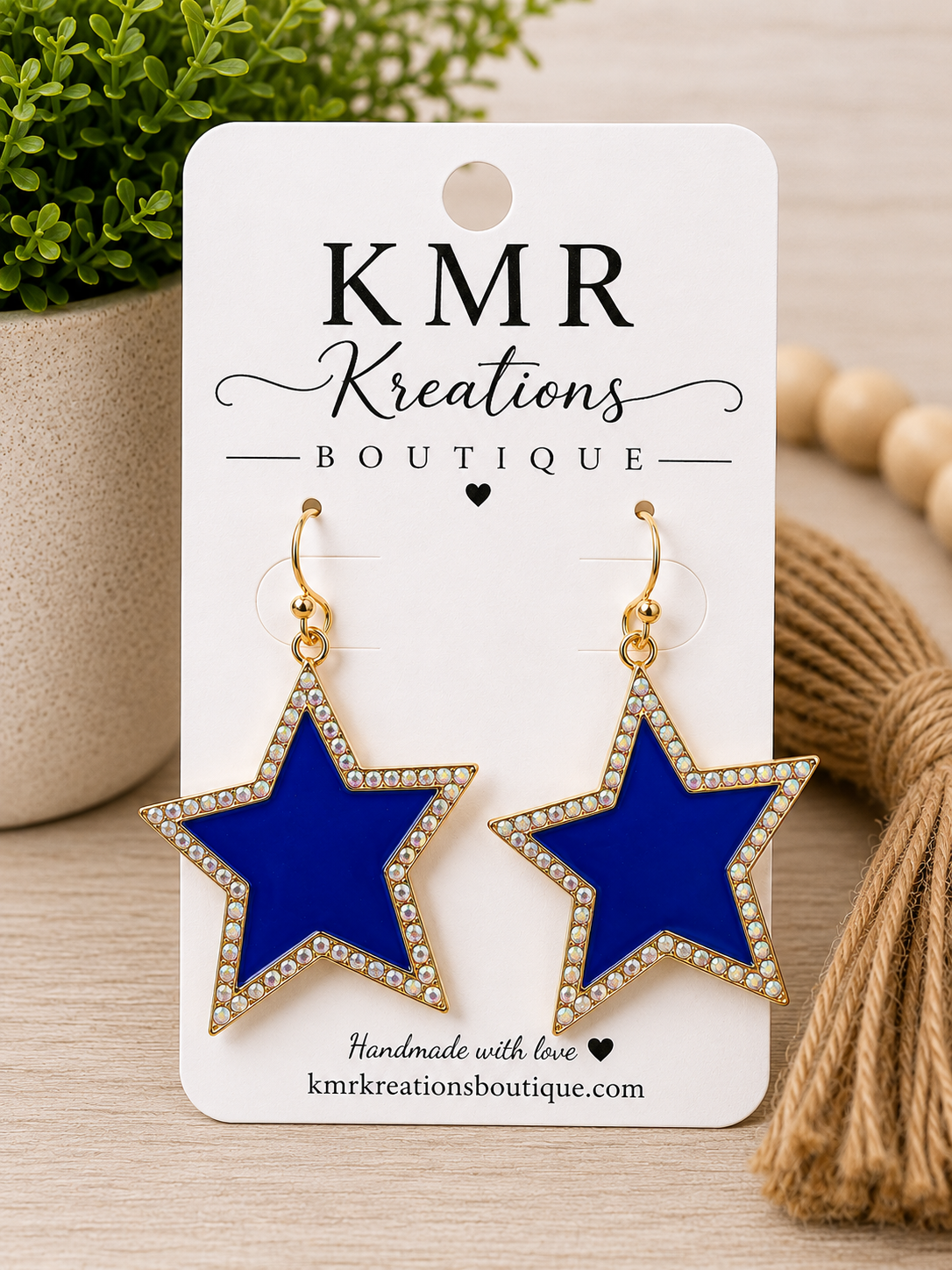 Royal Blue Rhinestone Star Earrings