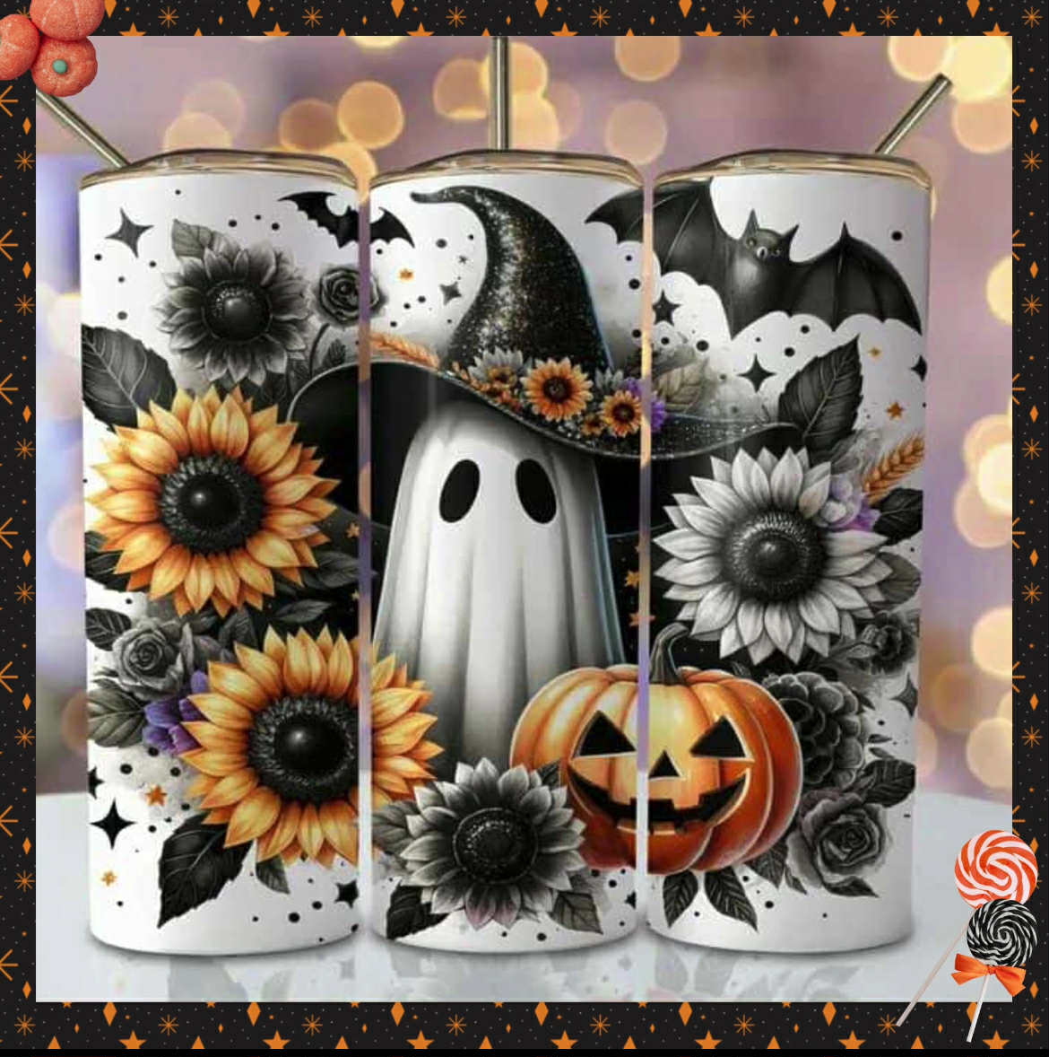 Halloween tumbler, Ghost tumbler
Sunflower tumbler, Fall drinkware, Spooky tumbler,
Pumpkin tumbler, Witch tumbler
Halloween cup,Stainless steel tumbler, 20oz tumbler, Cute Halloween gift, Ghost and pumpkin cup