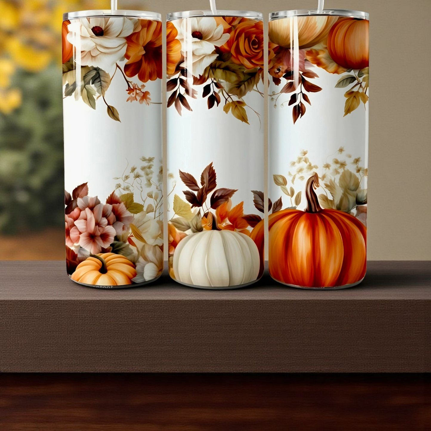 Autumn Harvest Pumpkin Floral 20oz Stainless Steel Tumbler