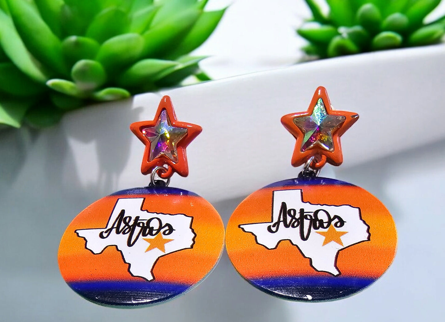 Astros Inspired Earrings - Dangle Earrings - Baseball Fans - Baseball Earrings - Baseball Lover-