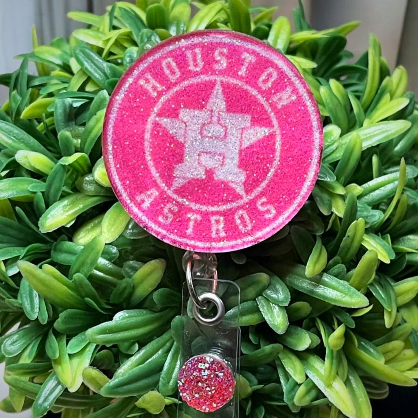 Pink Astros badge reel, baseball, glitter, Houston Astros Reel, Astros Nation