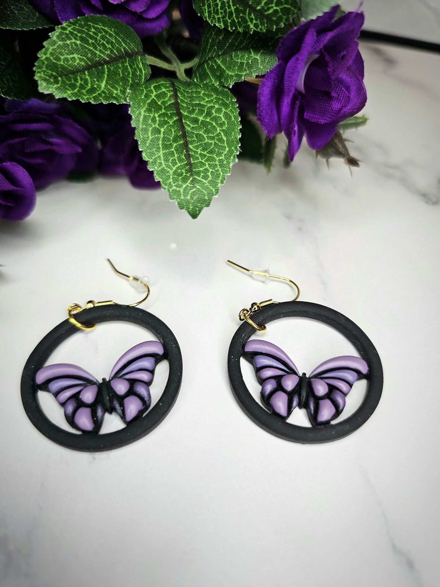 Purple Monarch Earrings, Butterfly dangle, birthday gift, nature lover , Save the monarchs , Hand painted butterflies, gifts for everyone