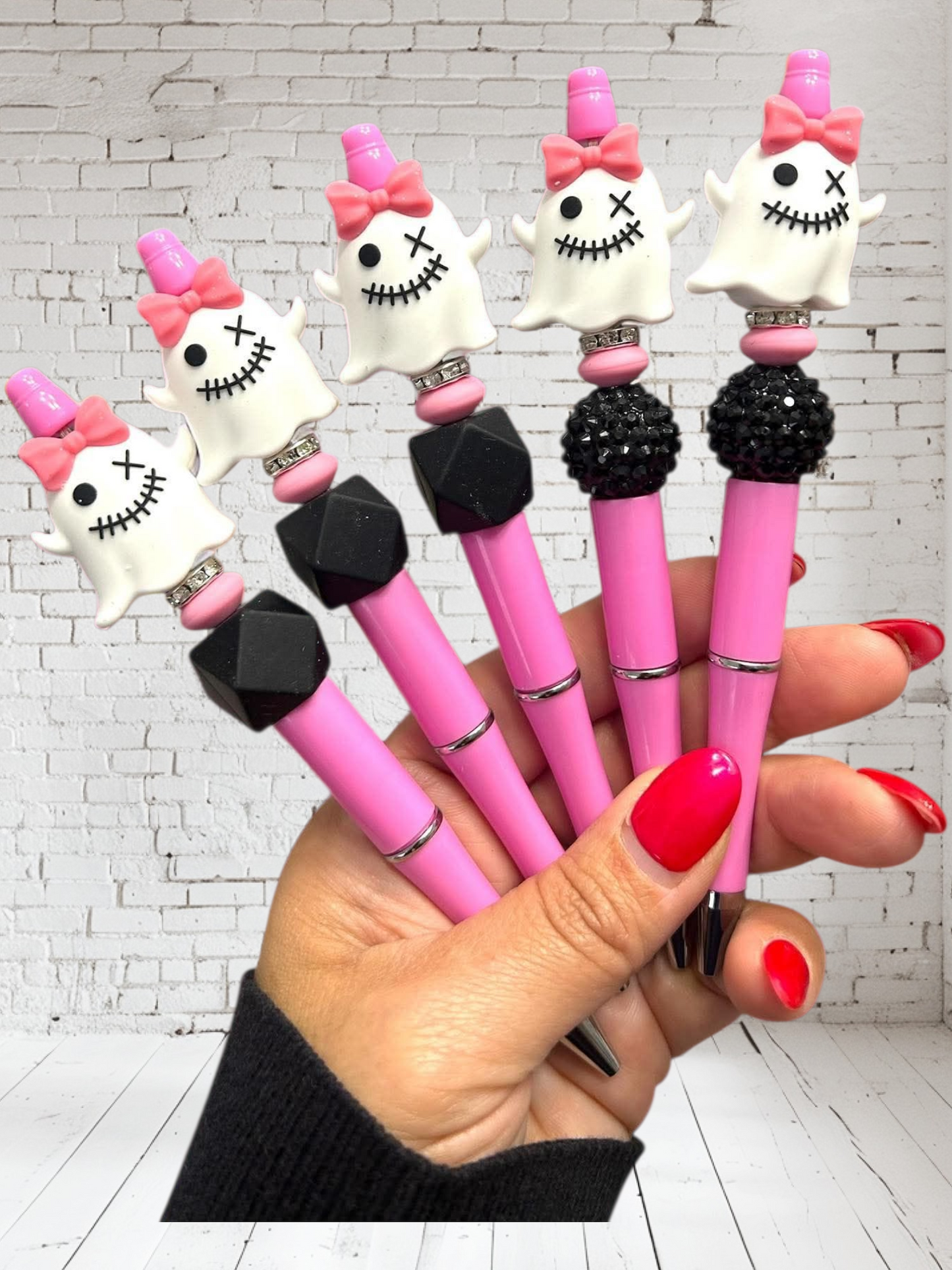 pink ghost pen, halloween pen, spooky cute stationery, bead pen, refillable pen, girly halloween, planner accessories, boutique pen