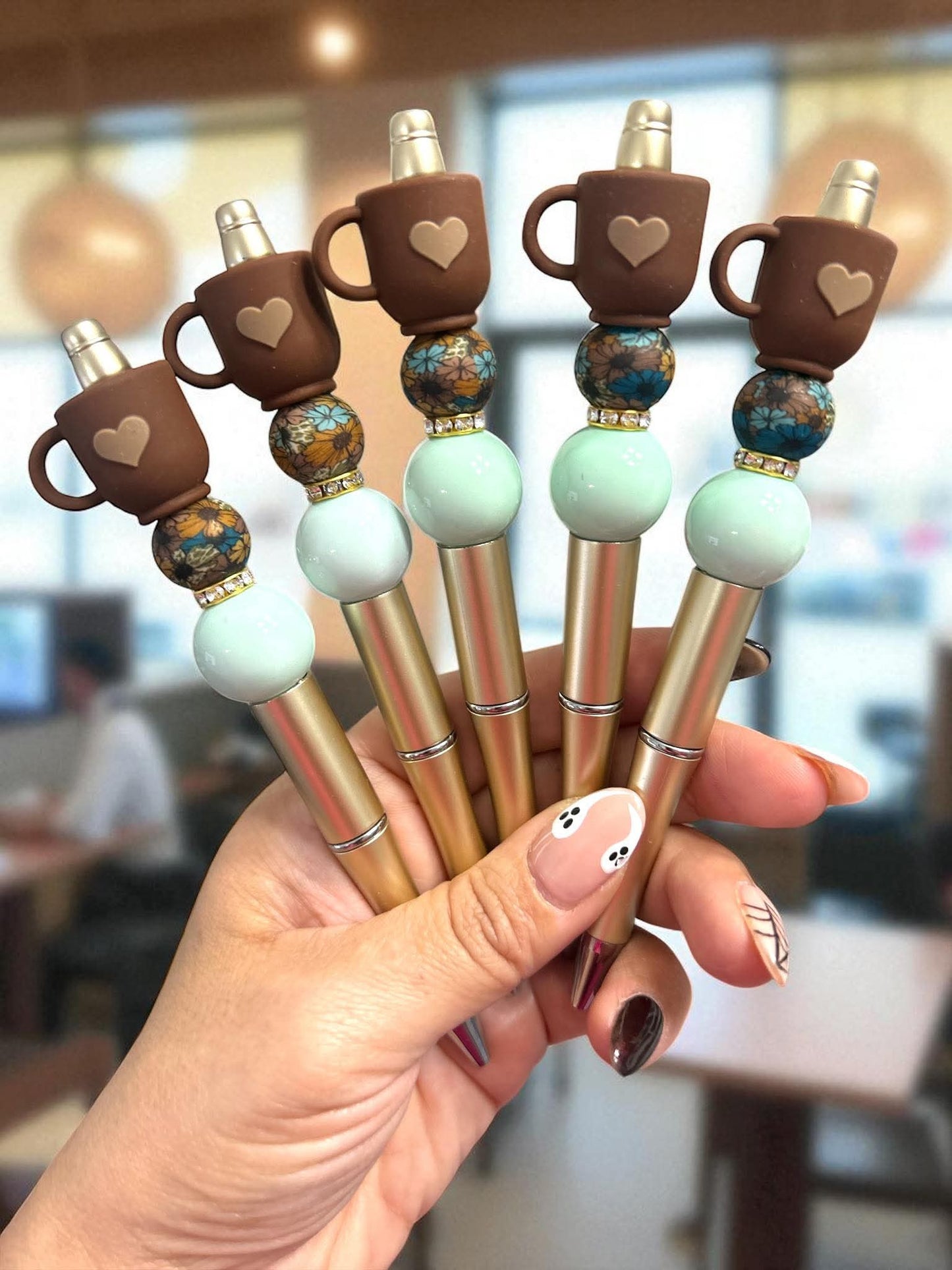 coffee pen, bead pen, fall stationery, coffee lover gift, cute office supplies, refillable pen, planner pen, cozy desk decor, boutique pen