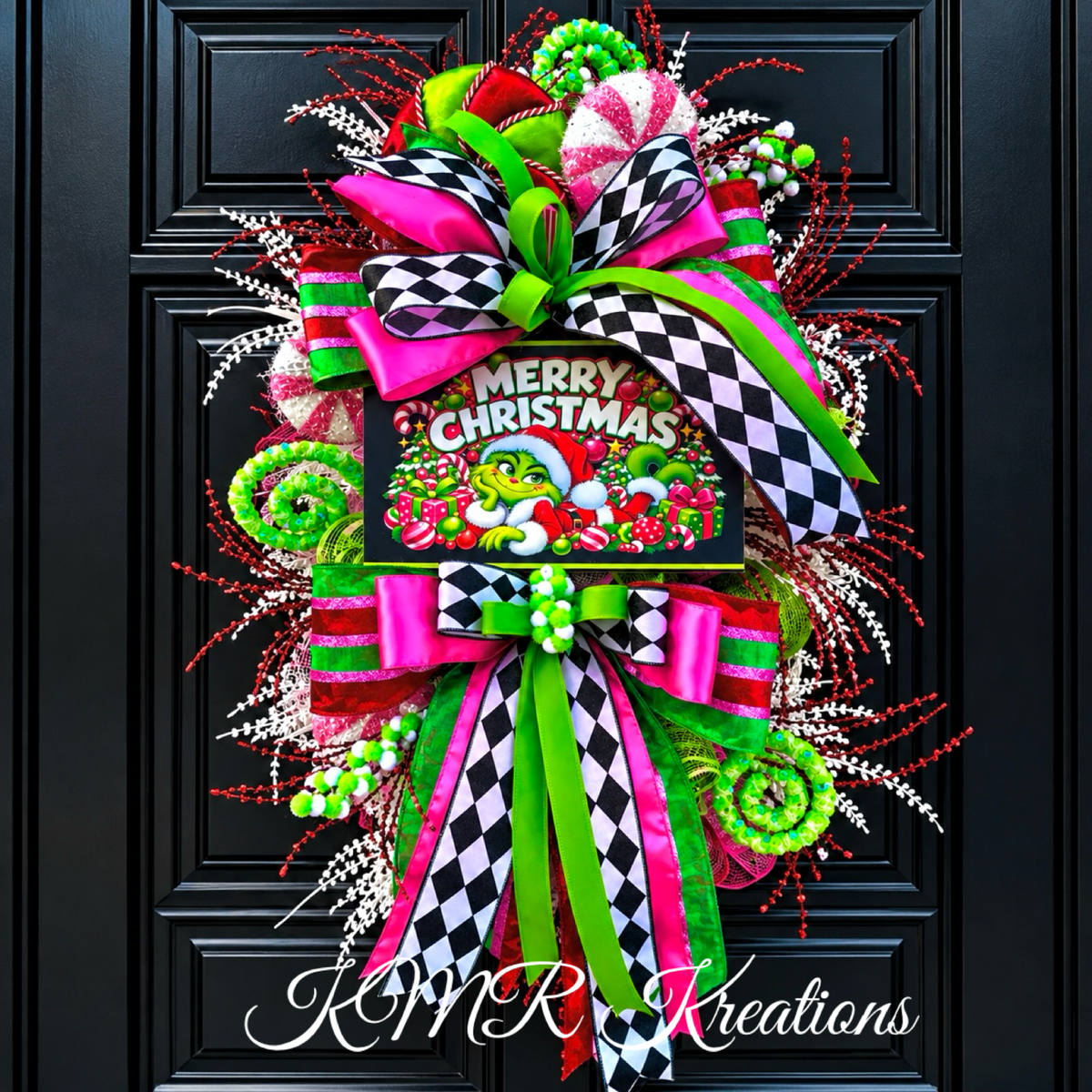 Whimsical Pink & Green Christmas Door Swag