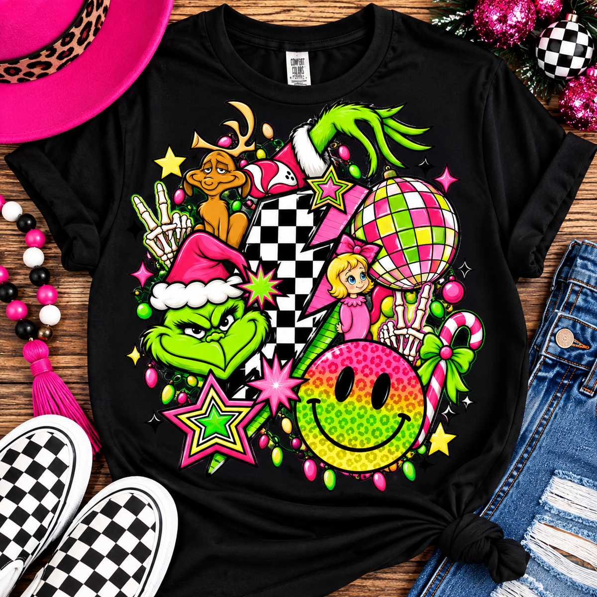 Merry Mischief Retro Christmas Graphic Tee – Black