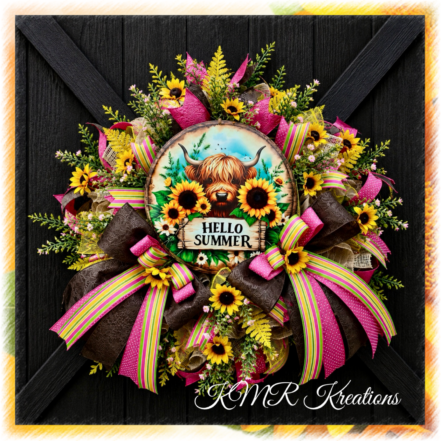 Hello Summer Highland Cow Wreath 🌻🐮