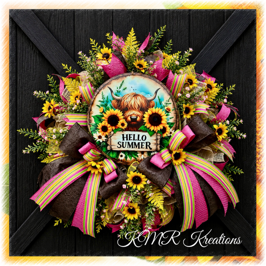 Hello Summer Highland Cow Wreath 🌻🐮