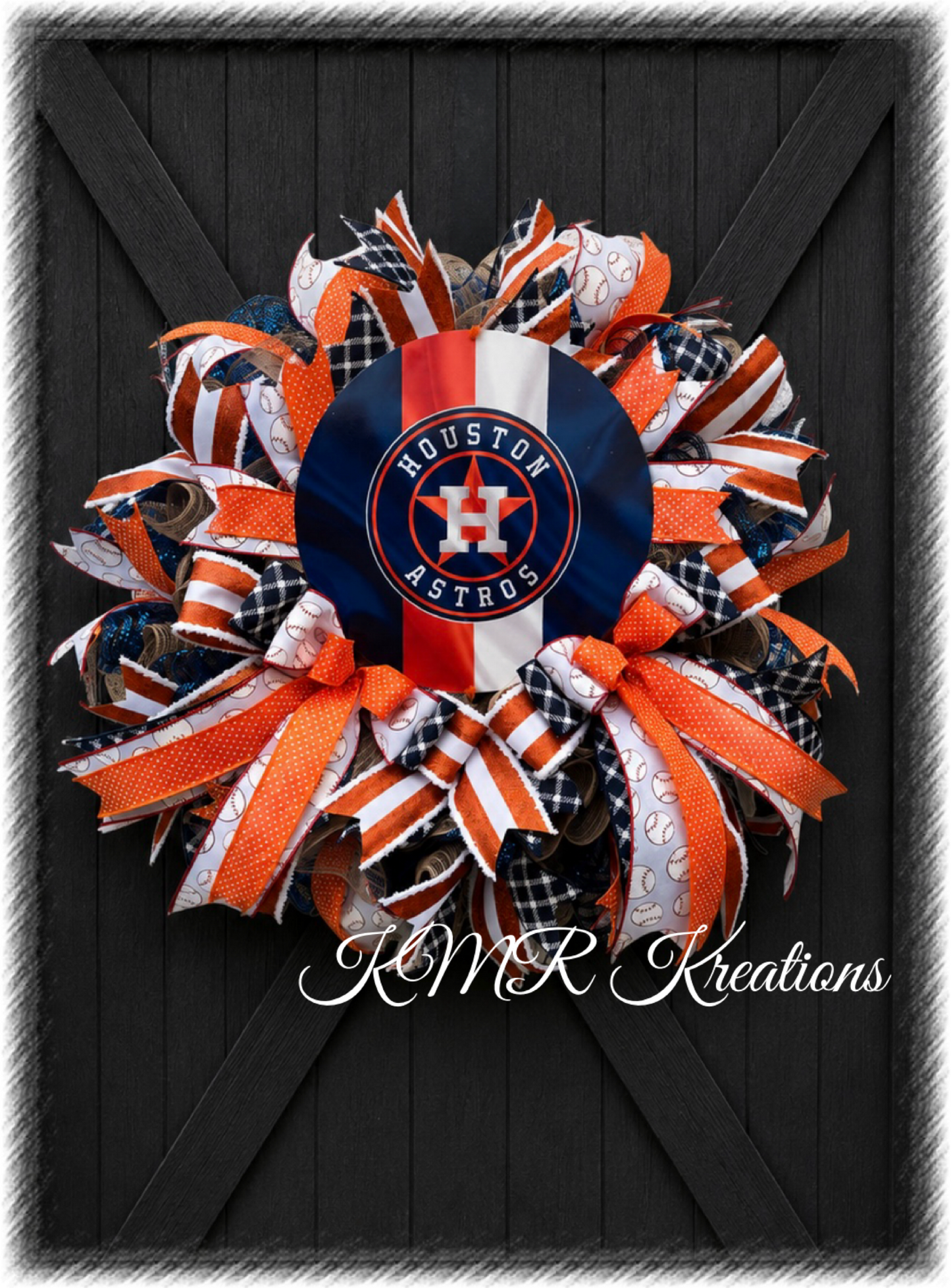 Houston Astros Baseball Wreath – Orange & Navy Game Day Door Décor