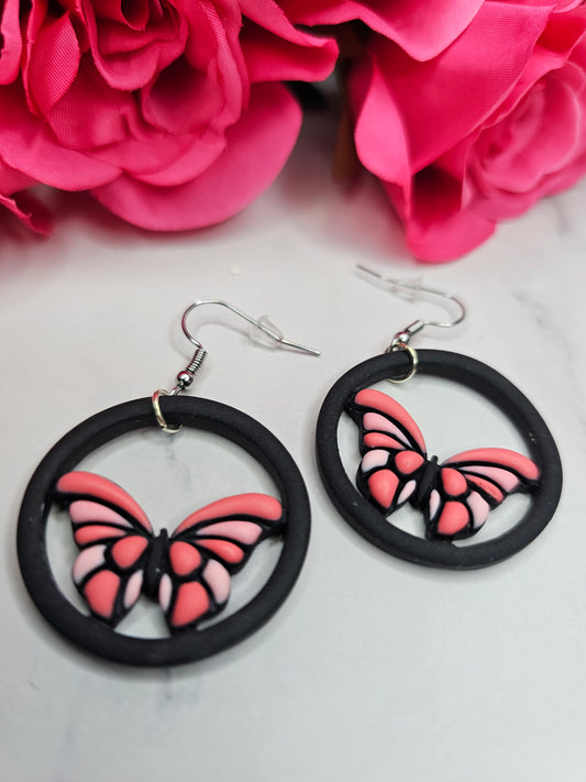 Pink Monarch Earrings, Butterfly dangle, birthday gift,  nature lover , Save the monarchs , Hand painted butterflies, gifts for everyone