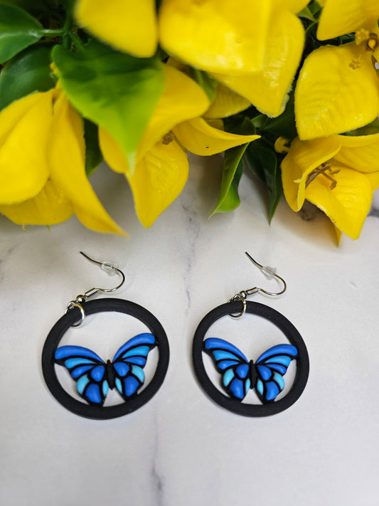 Blue Monarch Earrings, Butterfly dangle, birthday gift,  nature lover , Save the monarchs , Hand painted butterflies, gifts for everyone