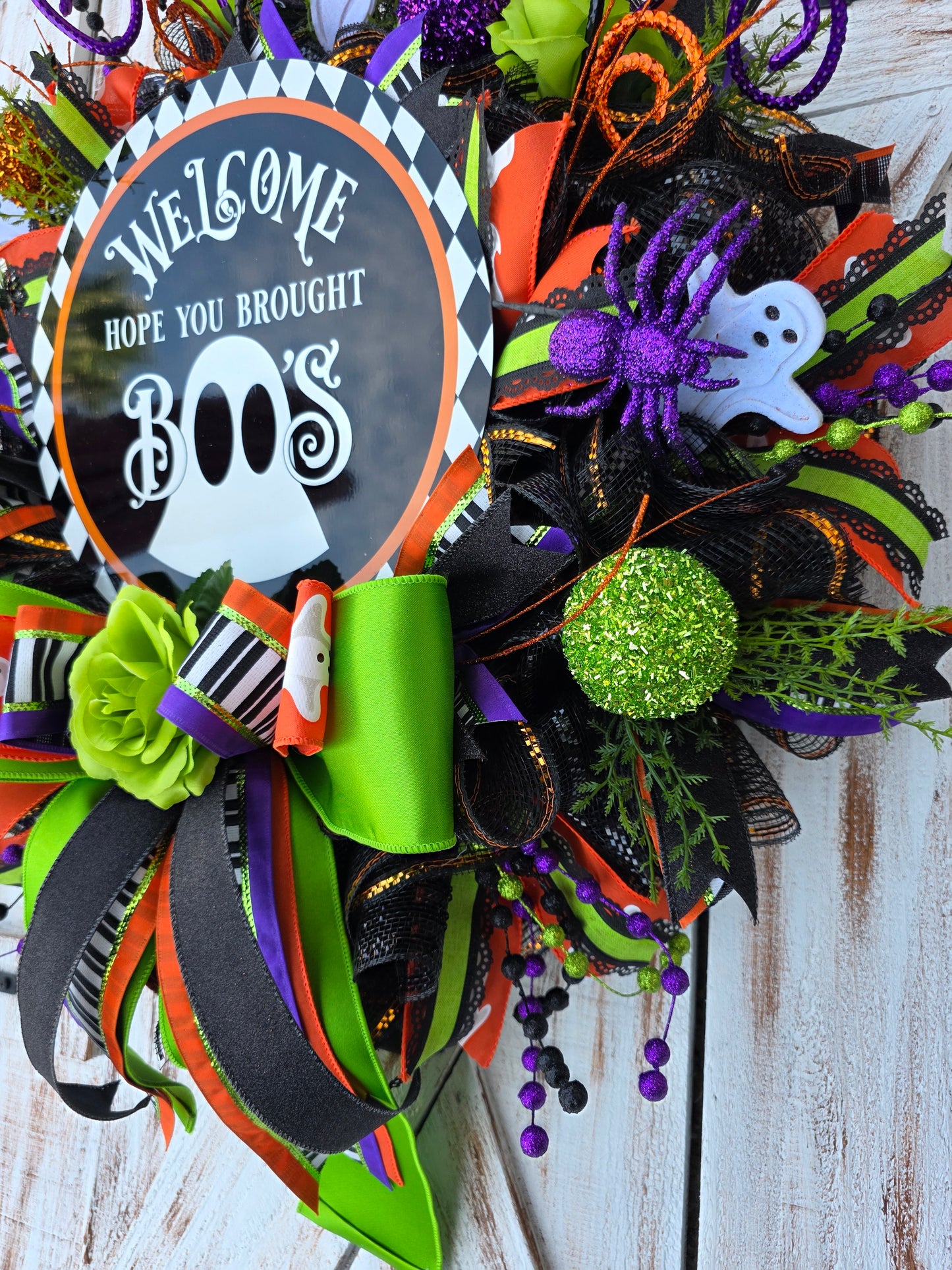 Halloween wreath, Ghost wreath
Welcome Halloween décor, Trick or Treat wreath, Spooky door décor, Boo sign wreath