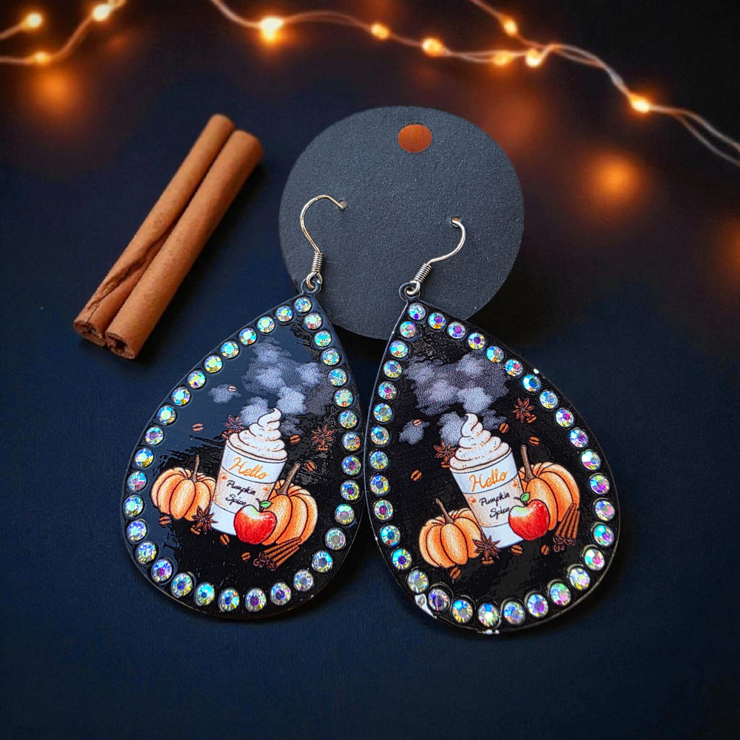 fall earrings, pumpkin spice jewelry, rhinestone earrings, teardrop earrings, autumn accessories, pumpkin earrings, statement jewelry, fall fashion, seasonal earrings